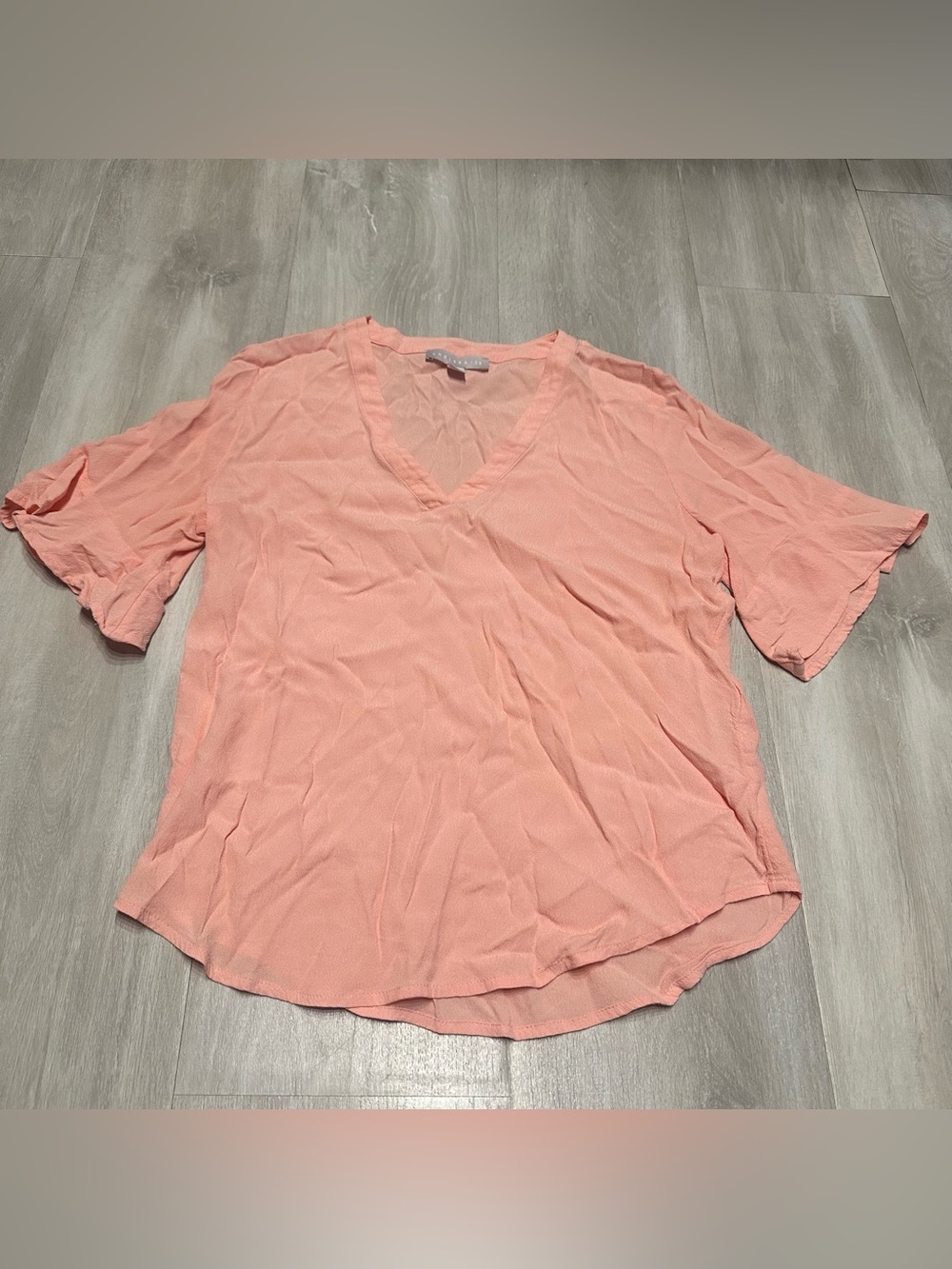 Chelsea 28 Peach Orange V Neck Flutter Sleeve Top Blouse Sz XS